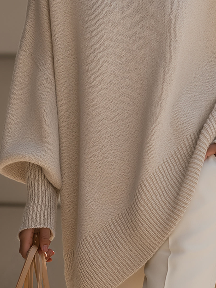Women’s Oversized Jumper – Asymmetric Hem with Ribbed Cuffs