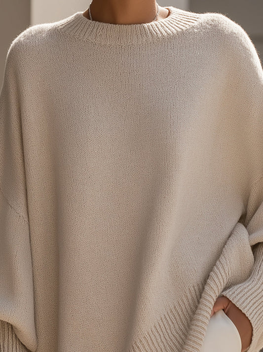 Women’s Oversized Jumper – Asymmetric Hem with Ribbed Cuffs