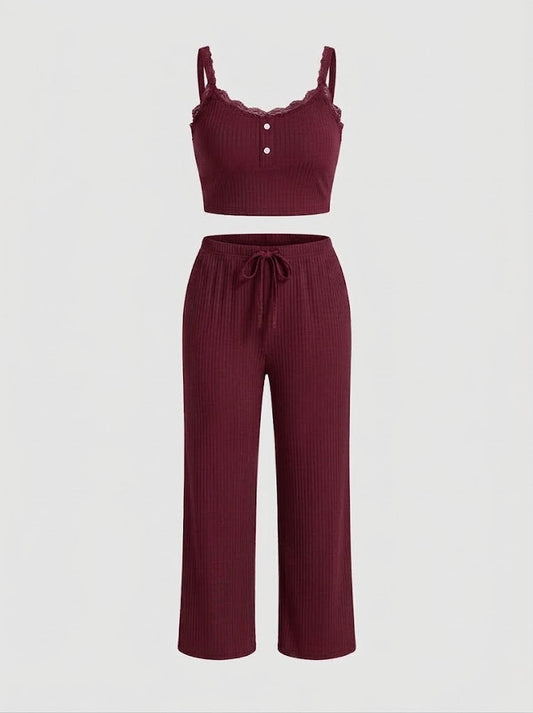 Women’s Ribbed Camisole and Lounge Trousers Set – Relaxed Two-Piece Homewear