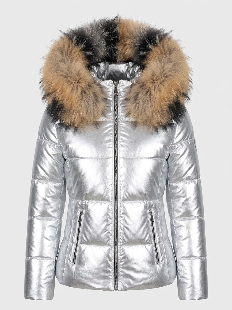 Women’s Faux Fur Hood Puffer Jacket – Fitted Winter Layer for City Wear