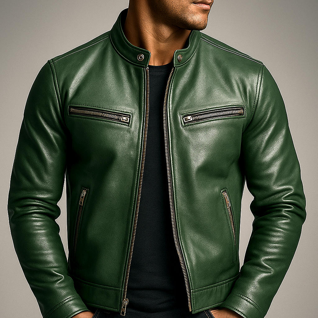 Men’s Vintage Racing Jacket – Stand Collar with Four Zip Pockets