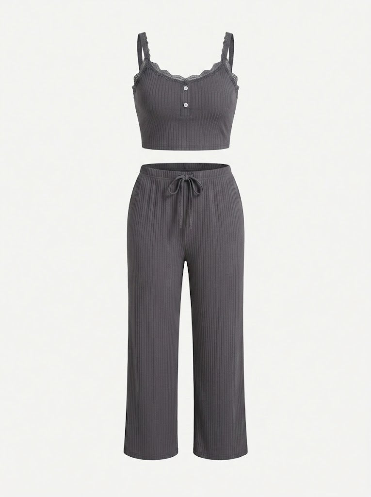 Women’s Ribbed Camisole and Lounge Trousers Set – Relaxed Two-Piece Homewear