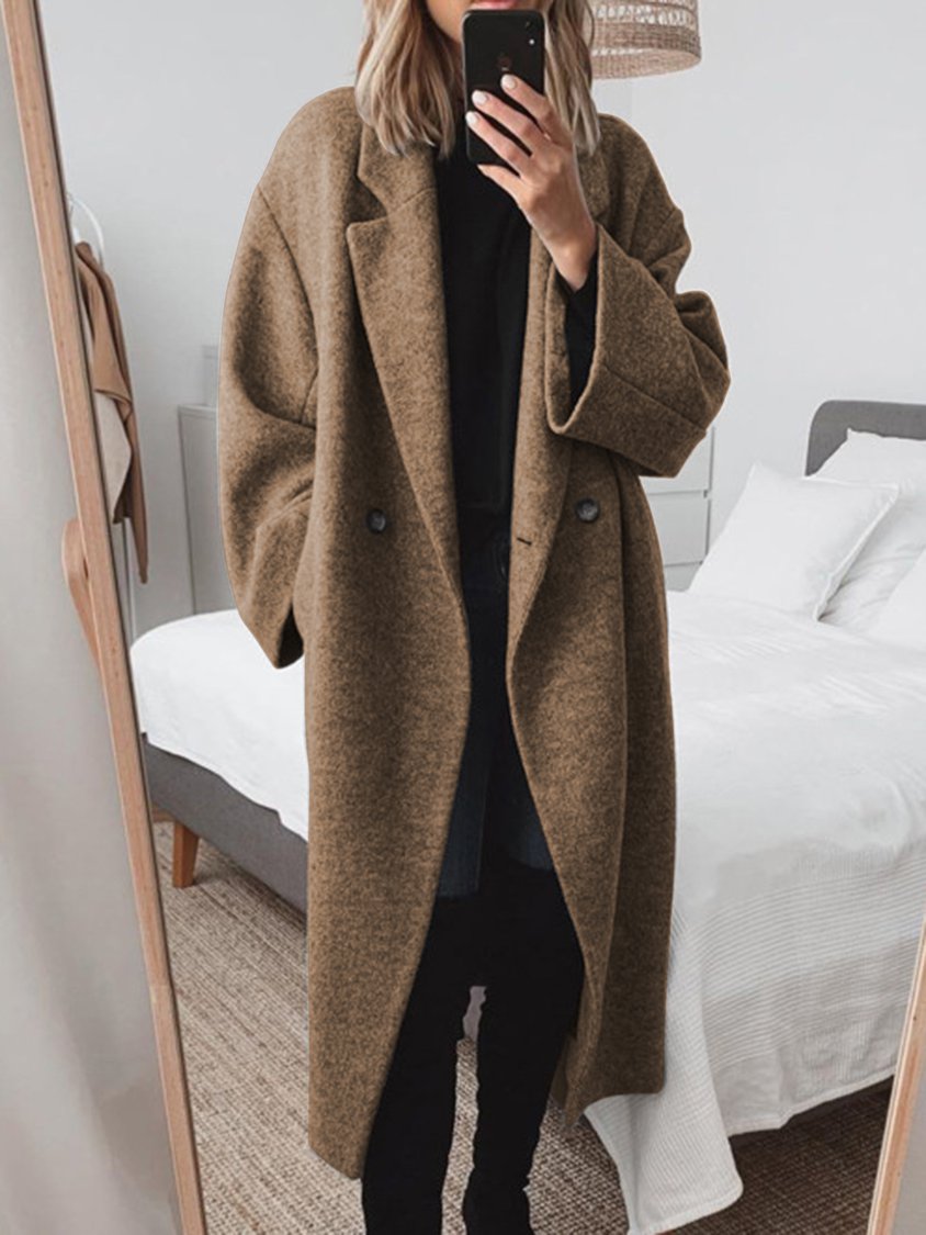Women’s Oversized Wool-Blend Overcoat – Longline Double-Breasted Winter Layer with Wide Lapels for Refined Everyday Styling