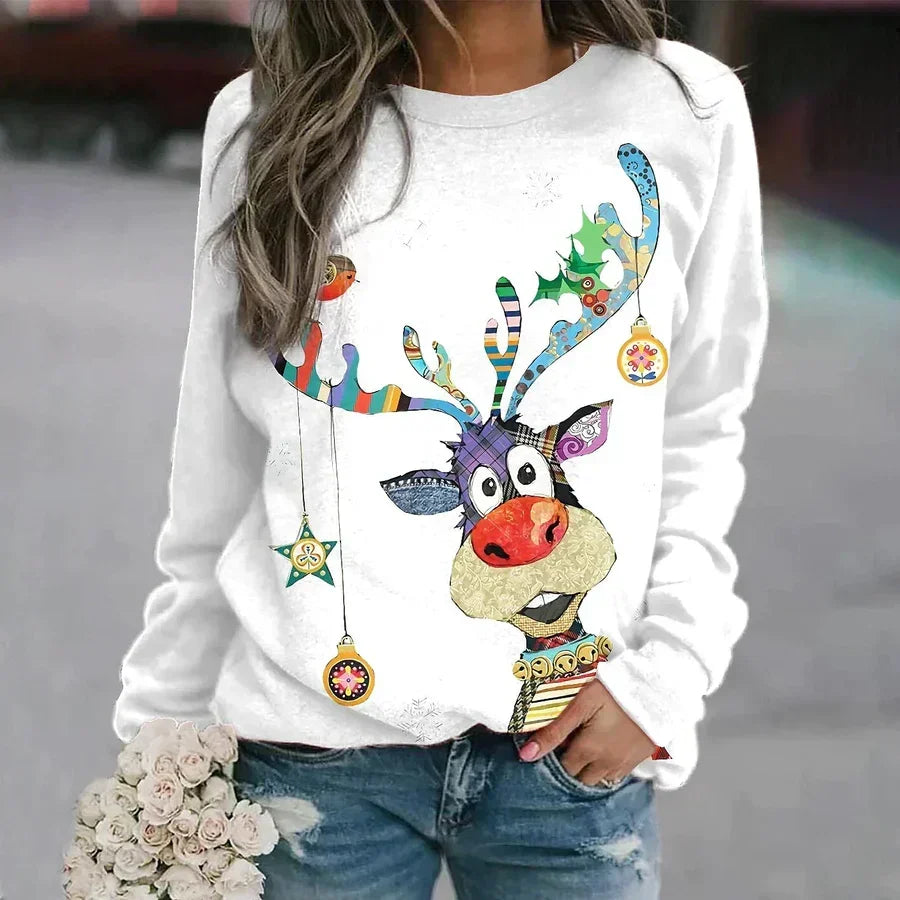 Women’s Sparkling Christmas Tree Sweatshirt – Relaxed Crew-Neck Pullover for Festive Winter Wear
