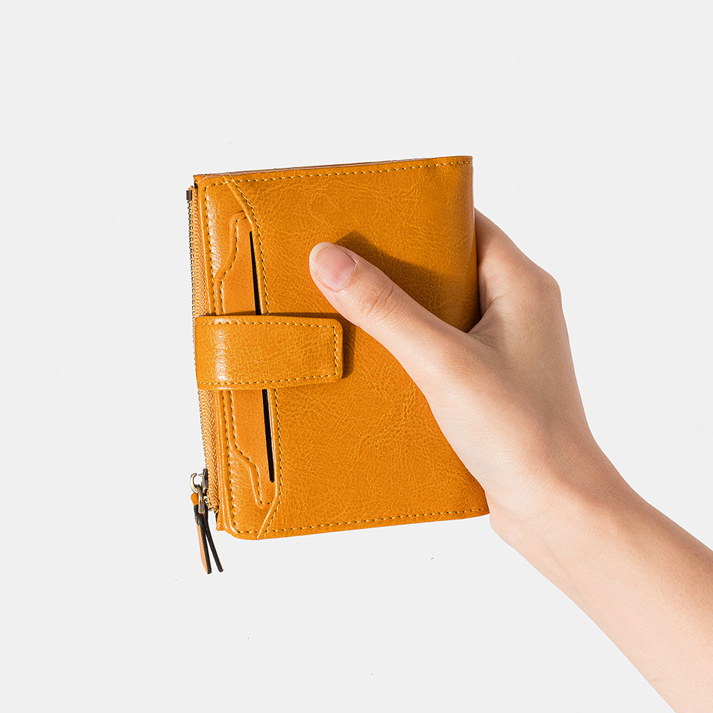Women’s Genuine Leather RFID Wallet – Compact Zip Wallet with Multi-Card Storage and Coin Pocket