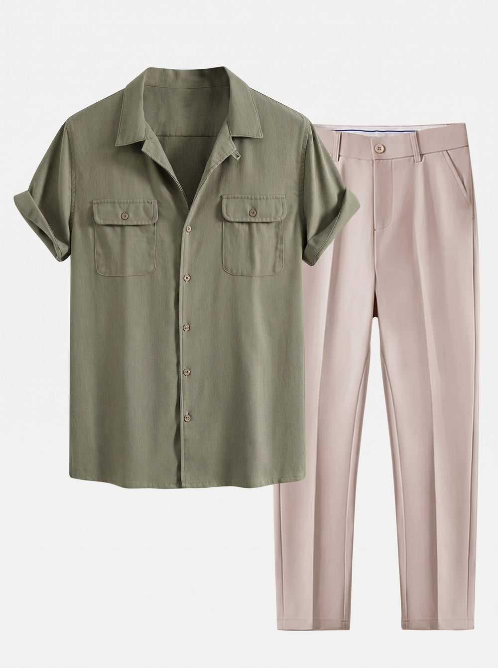 Men’s Relaxed Summer Shirt and Trousers Set – Cuban Collar Smart Casual Outfit