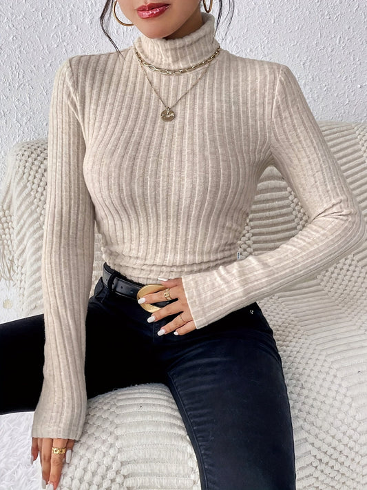 Women’s Roll-Neck Jumper – Ribbed Knit with Slim Fit