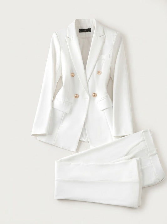 Women’s Double-Breasted Blazer and Trouser Set – Tailored Formal Outfit for Work and Events