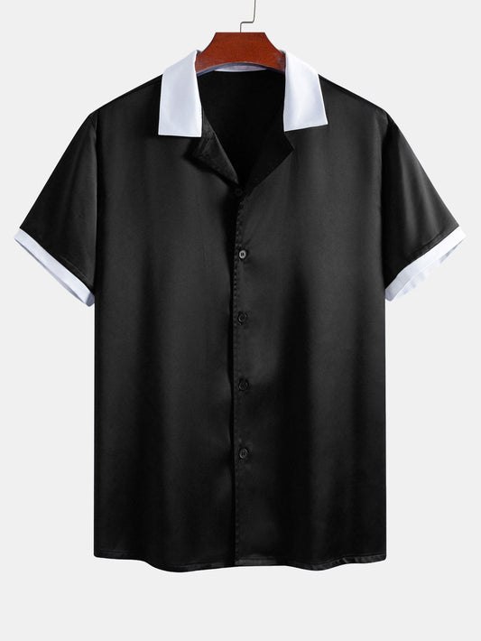 Men’s Smooth Satin Co-Ord – Short-Sleeve Shirt and Drawstring Shorts for Summer Evenings