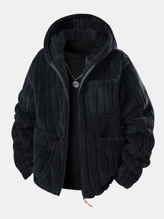 Men’s Zip-Up Teddy Fleece Tracksuit – Warm Relaxed Set for Winter Casual Wear