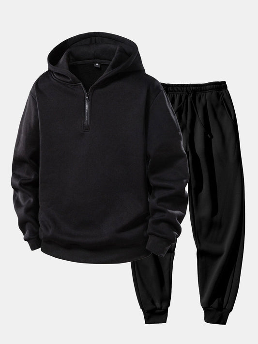 Men’s Quarter-Zip Hoodie Tracksuit – Relaxed Jogger Set for Travel and Casual Streetwear
