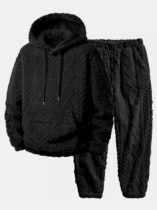 Men’s Textured Teddy Tracksuit – Relaxed Hoodie and Joggers for Winter Weekends