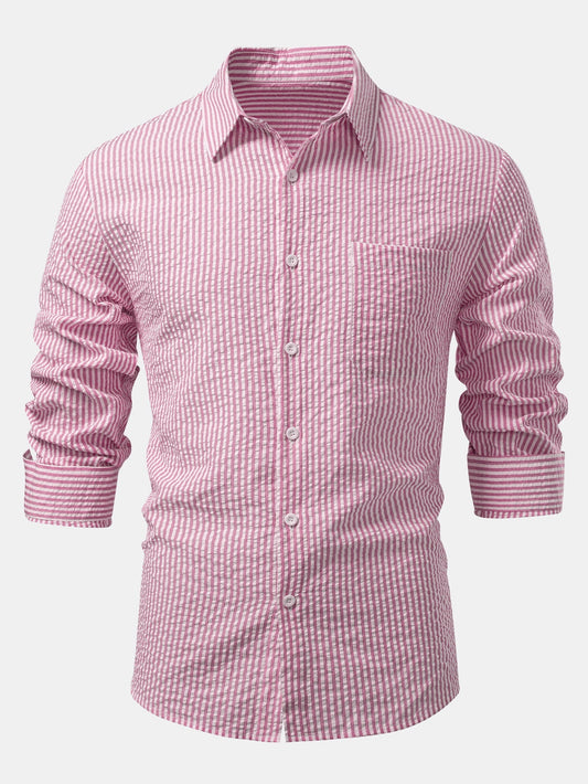 Men’s Seersucker Button-Up Shirt – Regular Fit Smart Casual Layer for Workdays and Weekends