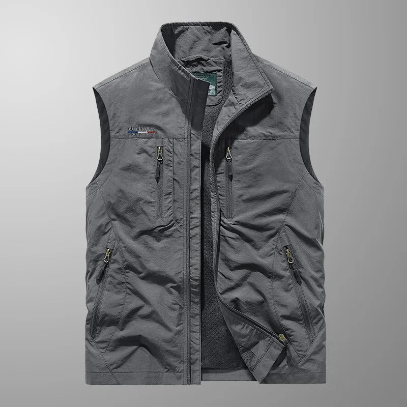 Men’s Cargo Gilet – Stand Collar with Six Zip Pockets and Mesh Back