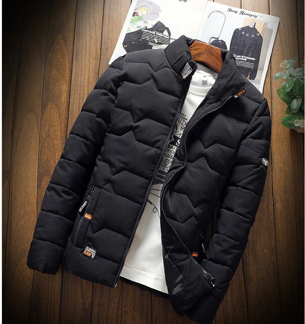 Men’s Geometric Quilted Winter Jacket – Insulated Stand-Collar Outerwear for Cold Days