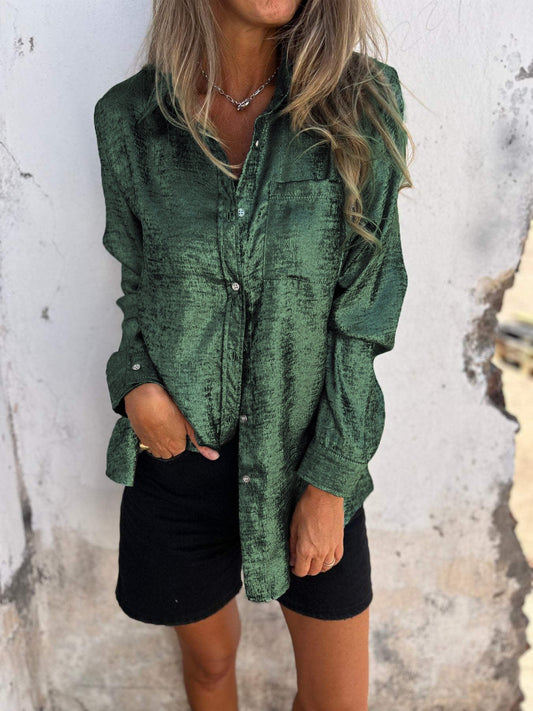 Women’s Metallic Button-Up Shirt – Relaxed Statement Layer for Day-to-Night Wear