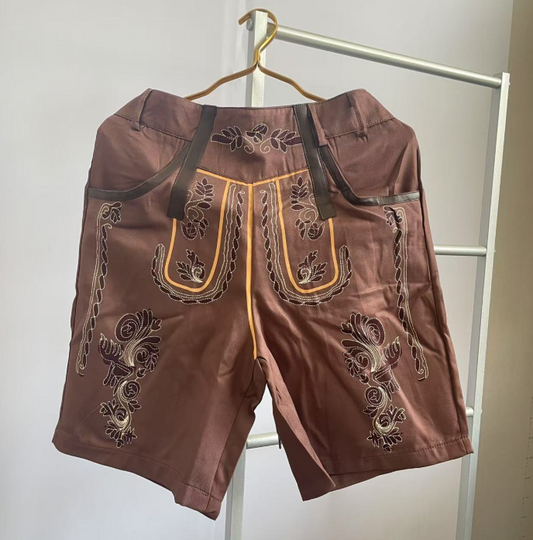 Men’s Traditional Embroidered Lederhosen – Bavarian Festival Shorts with Belt
