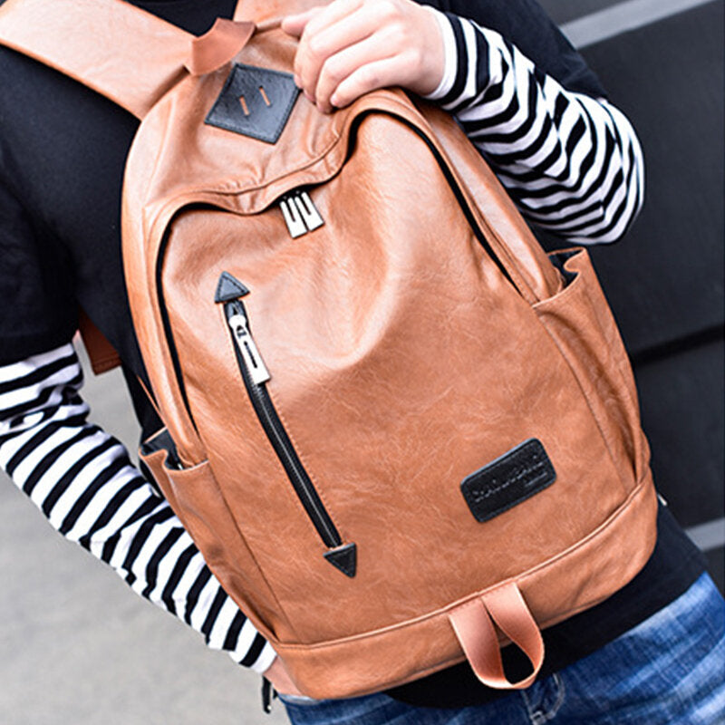 Men’s Faux-Leather Laptop Backpack – Spacious Multi-Pocket Design with Padded Shoulder Straps