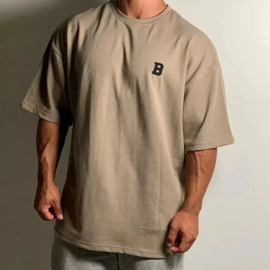 Men’s Oversized Fitness T-Shirt – Relaxed Crew-Neck Training Top with Dropped Shoulders