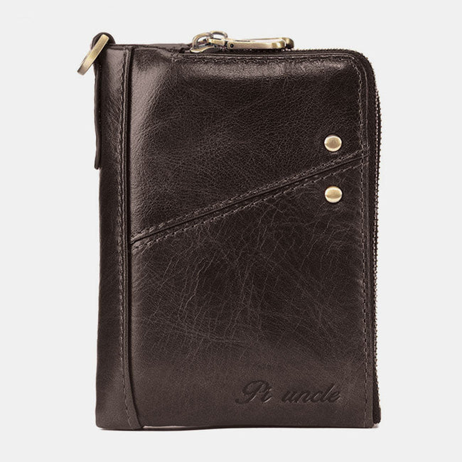 Men’s Genuine Leather RFID Wallet – Zip-Around Bifold with Card Slots and Coin Pocket