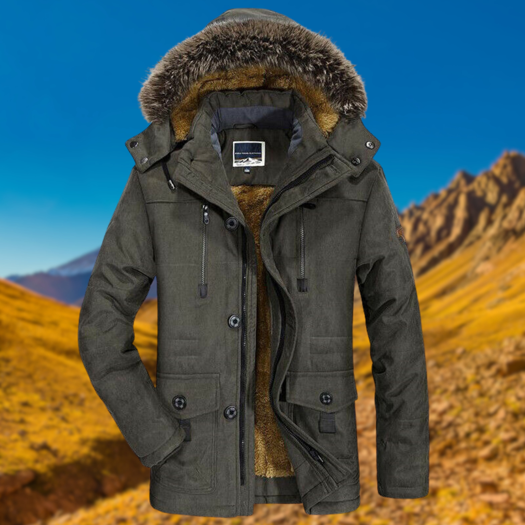 Men’s Fleece-Lined Hooded Winter Parka – Waterproof Utility Jacket for Outdoor Cold-Weather Wear
