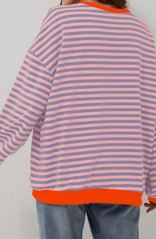 Women’s Striped Sweatshirt – Contrast Trims with Dropped Shoulders