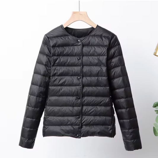 Women’s Lightweight Quilted Down Jacket – Collarless Layer for Transitional Weather