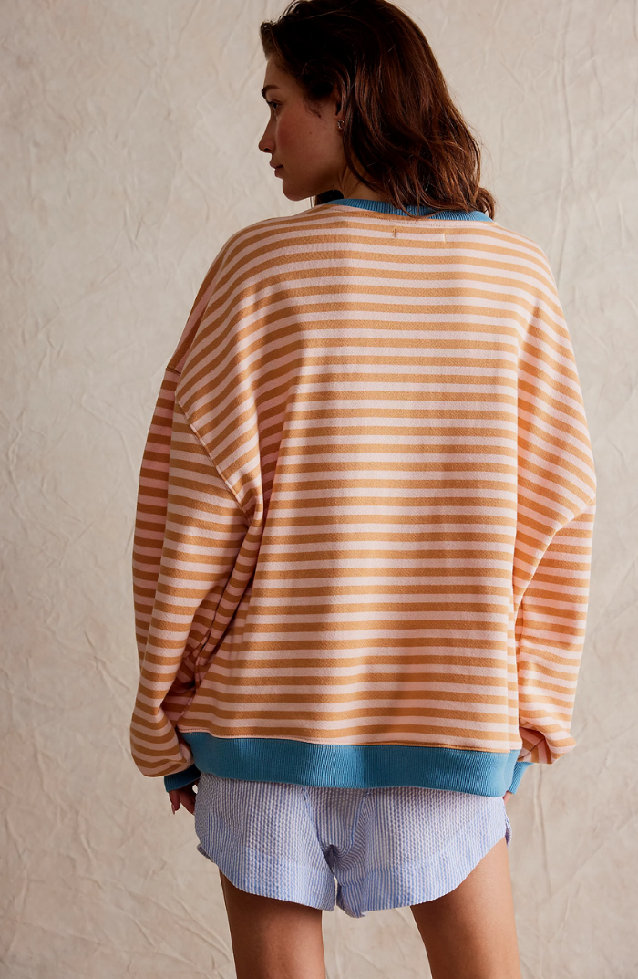 Women’s Oversized Knit Jumper – Breton Stripes with Contrast Trims