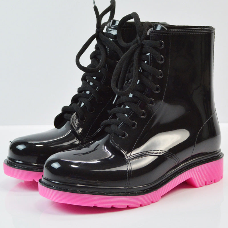 Women’s Transparent Lace-Up Rain Boots – Waterproof PVC Ankle Boots with Non-Slip Sole