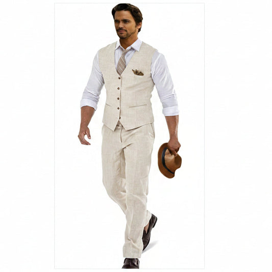 Men’s Linen Waistcoat and Trouser Set – Lightweight Summer Tailoring for Weddings and Events