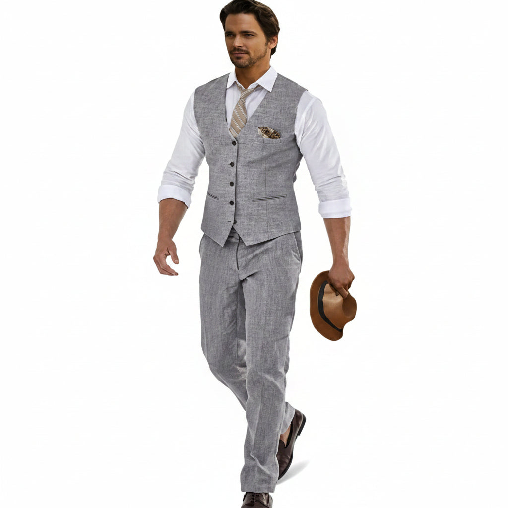 Men’s Linen Waistcoat and Trouser Set – Lightweight Summer Tailoring for Weddings and Events