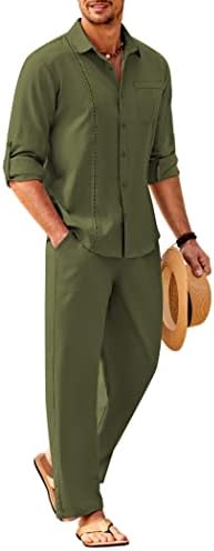 Men’s Long-Sleeve Linen Outfit Set – Relaxed Shirt and Trousers for Summer Wear
