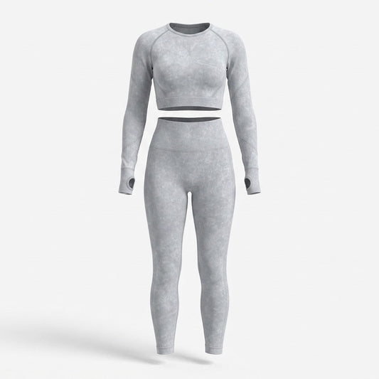 Women’s Seamless Long-Sleeve Crop Top and Leggings Set – Sculpting Two-Piece Activewear