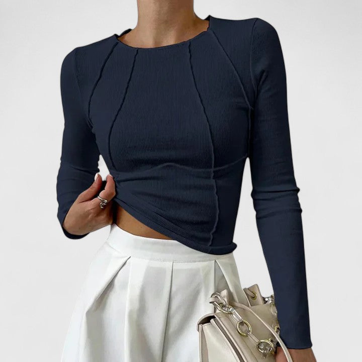 Women’s Ribbed Long-Sleeve Top – Fitted Everyday Layer for Smart Casual Wear