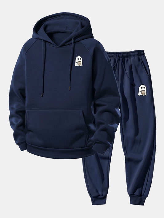 Men’s Hooded Polyester Tracksuit – Relaxed Printed Set with Tapered Joggers for Casual Days