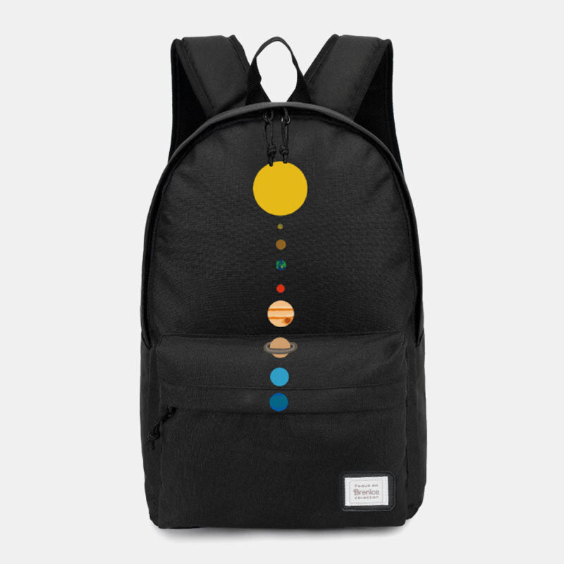 Unisex Moon Phase Oxford Backpack – Casual School Bag with Celestial Print and Front Storage Pocket