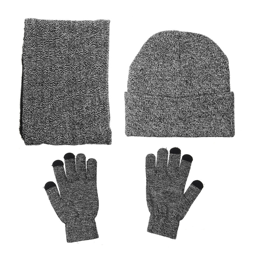 Men’s Knitted Winter Accessory Set – Warm Beanie Neck Warmer and Touchscreen Gloves for Outdoor Cold-Weather Wear
