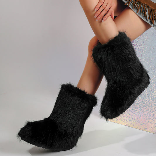Women's Faux Fur Lined Snow Boots - Black