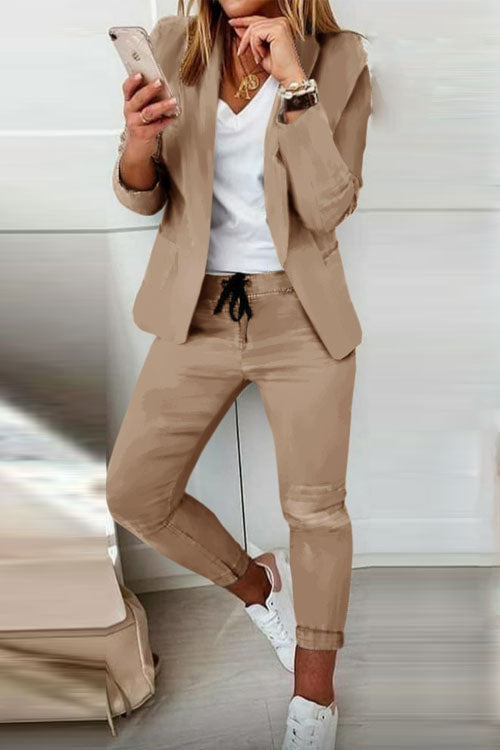Women’s Two-Piece Set – Blazer with Drawstring Trousers