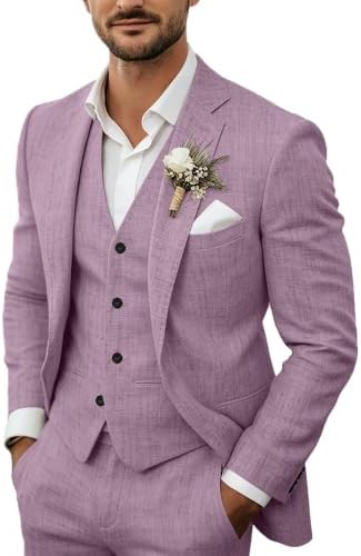 Men’s Lightweight Linen Three-Piece Suit – Tailored Summer Set for Weddings and Formal Events