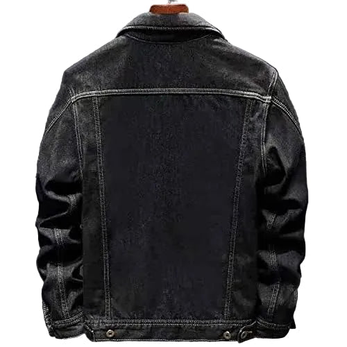 Men’s Fleece-Lined Denim Trucker Jacket – Warm Button-Front Layer with Relaxed Everyday Fit