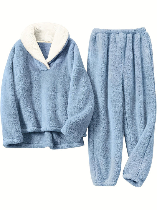 Women’s Lounge Set – Shawl Collar Top with Elasticated Waist
