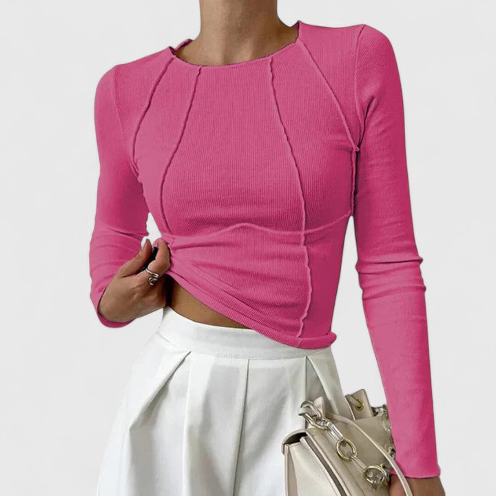 Women’s Ribbed Long-Sleeve Top – Fitted Everyday Layer for Smart Casual Wear