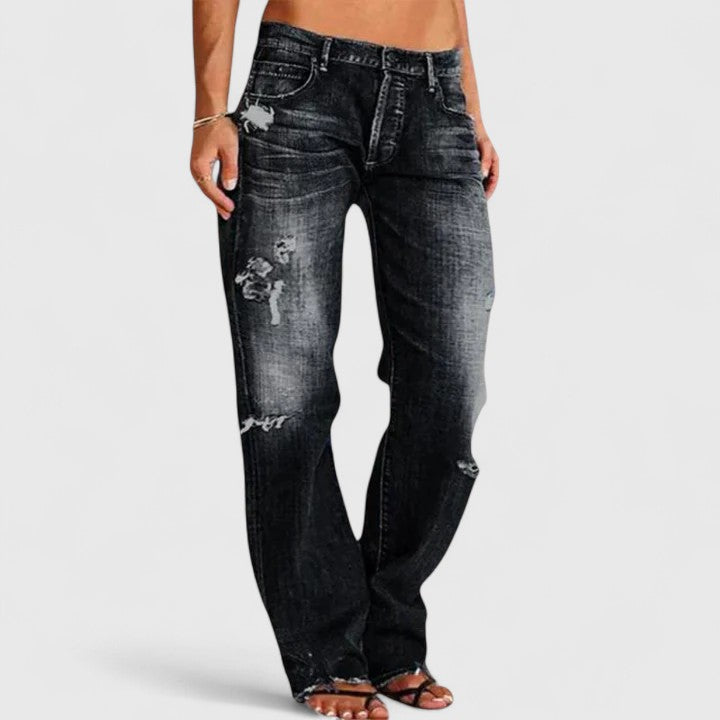 Women’s Straight-Leg Jeans – Distressed Finish with Natural Waist