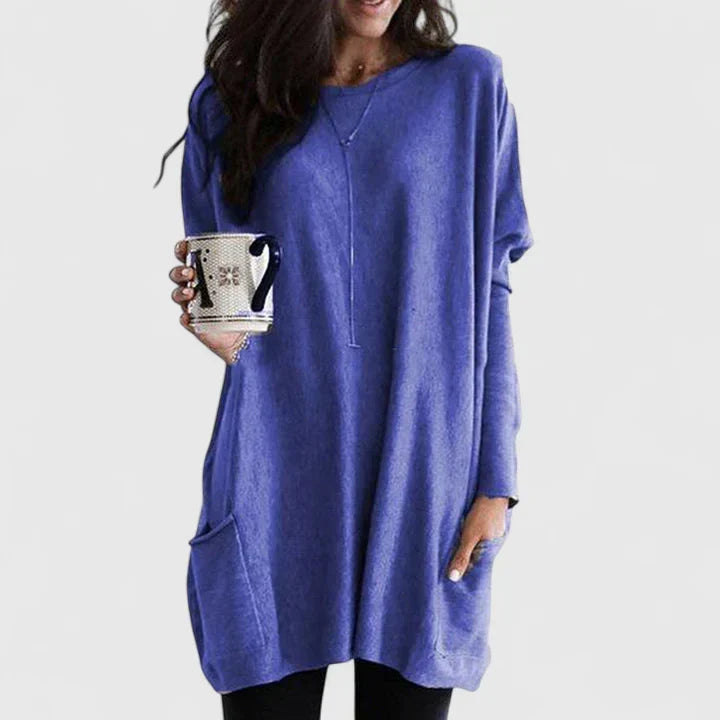 Women’s Longline Sweater Tunic – Relaxed Long-Sleeve Style with Pockets for Everyday Wear