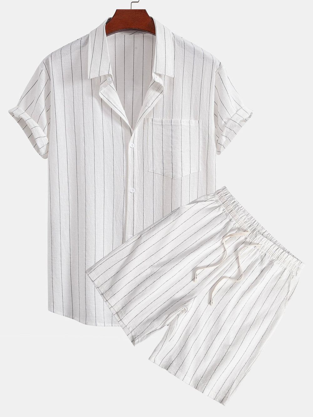 Men’s Linen Button-Up Shirt and Drawstring Shorts – Lightweight Holiday Co-Ord