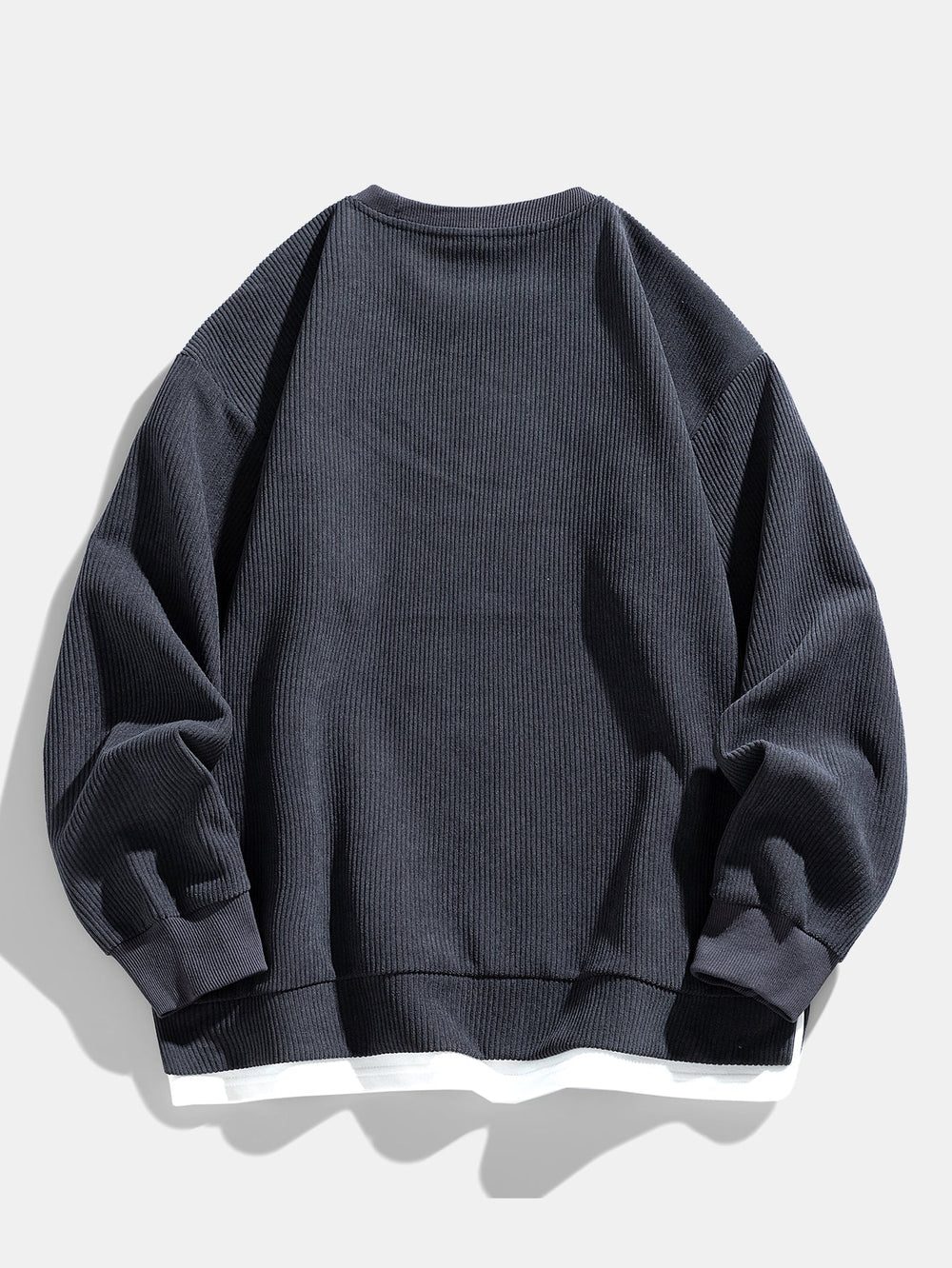 Men’s Layered-Hem Corduroy Sweatshirt – Relaxed Crew Neck Casualwear for Cooler Days