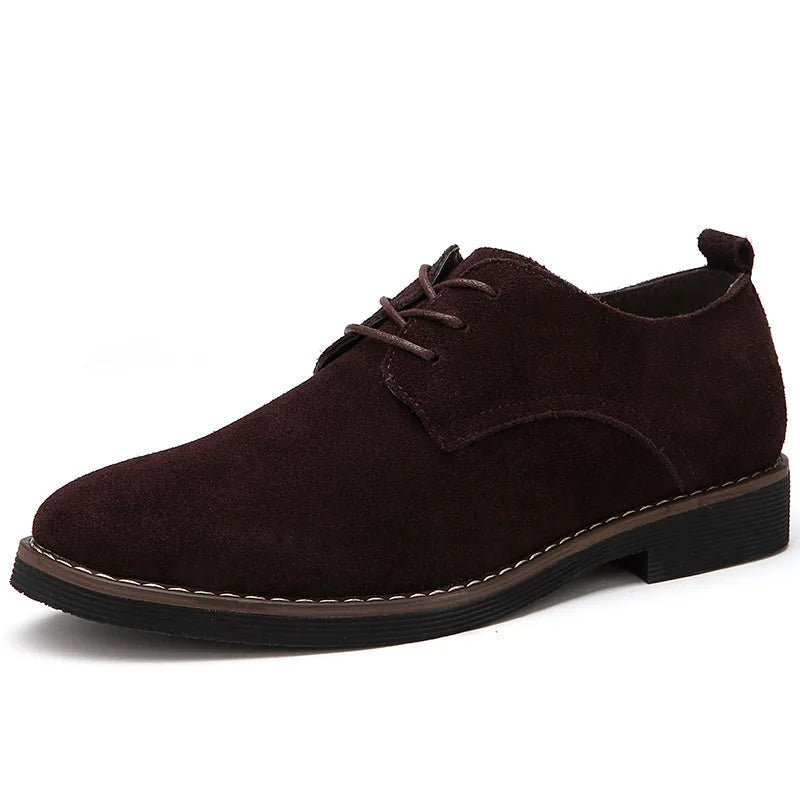 Men’s Suede Derby Shoes – Classic Lace-Up Design with Plain Toe and Contrast Welt Stitching