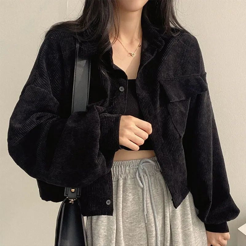 Women’s Relaxed Corduroy Button-Front Shacket – Casual Overshirt Layer for Autumn and Winter Wear