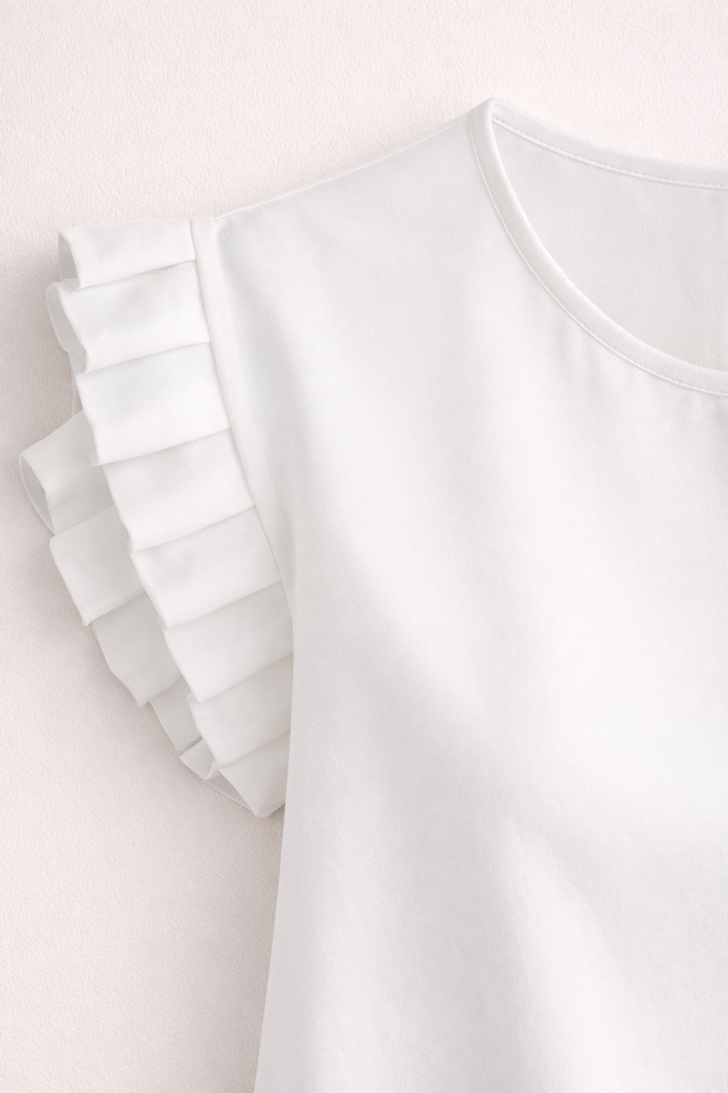 Women’s Short-Sleeve Blouse – Tiered Ruffle Sleeves with Round Neck